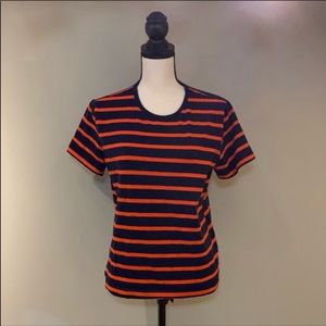 Lauren Active navy blue and orange striped tee